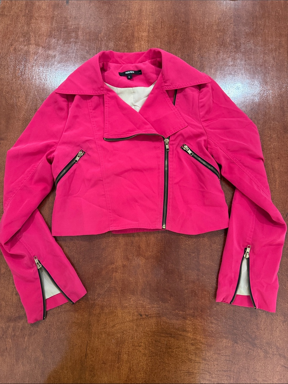Naven Bright Pink Cropped Moto Jacket